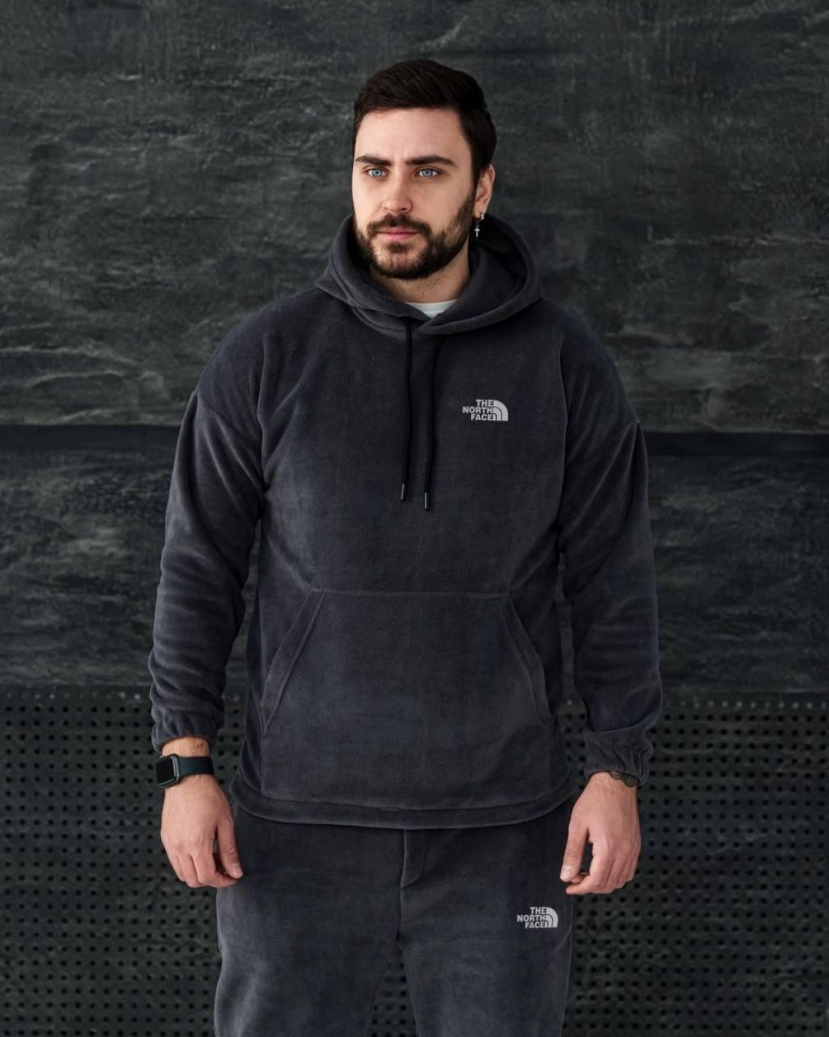 Костюм флісовий The North Face худі + штани сірий