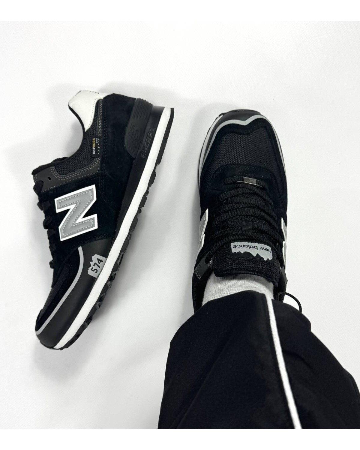 New Balance 574 Black White Cordura