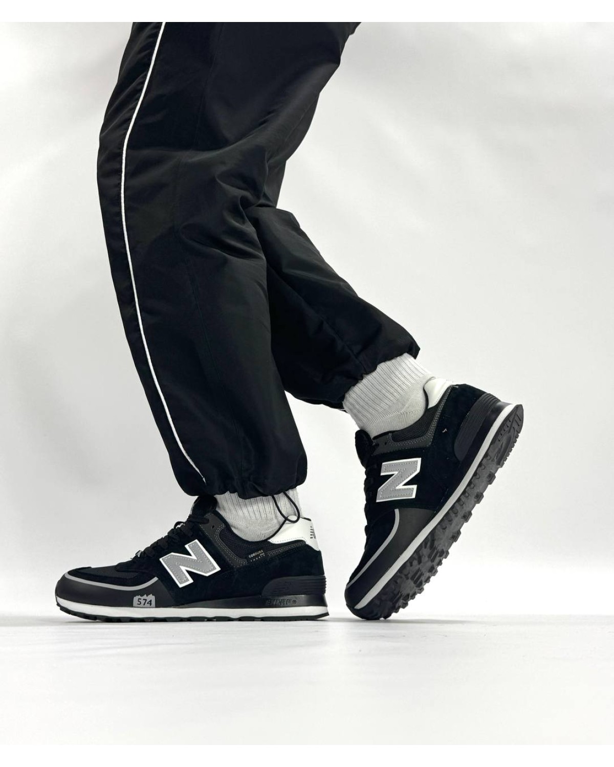 New Balance 574 Black White Cordura