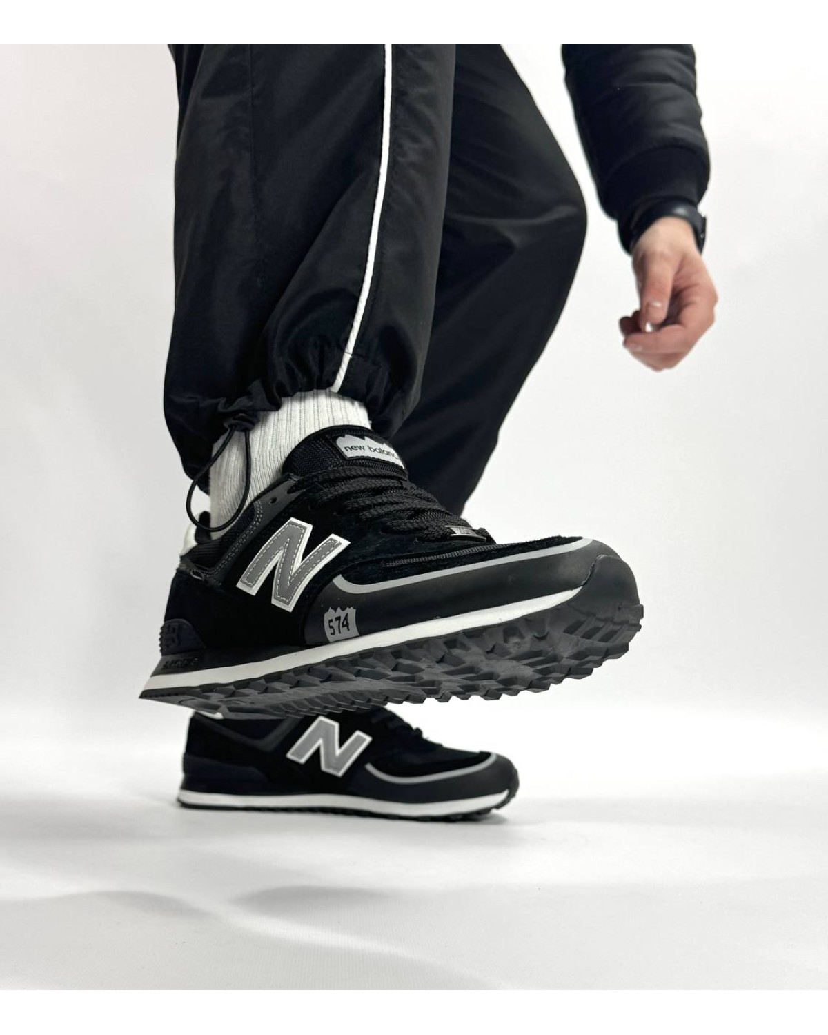 New Balance 574 Black White Cordura