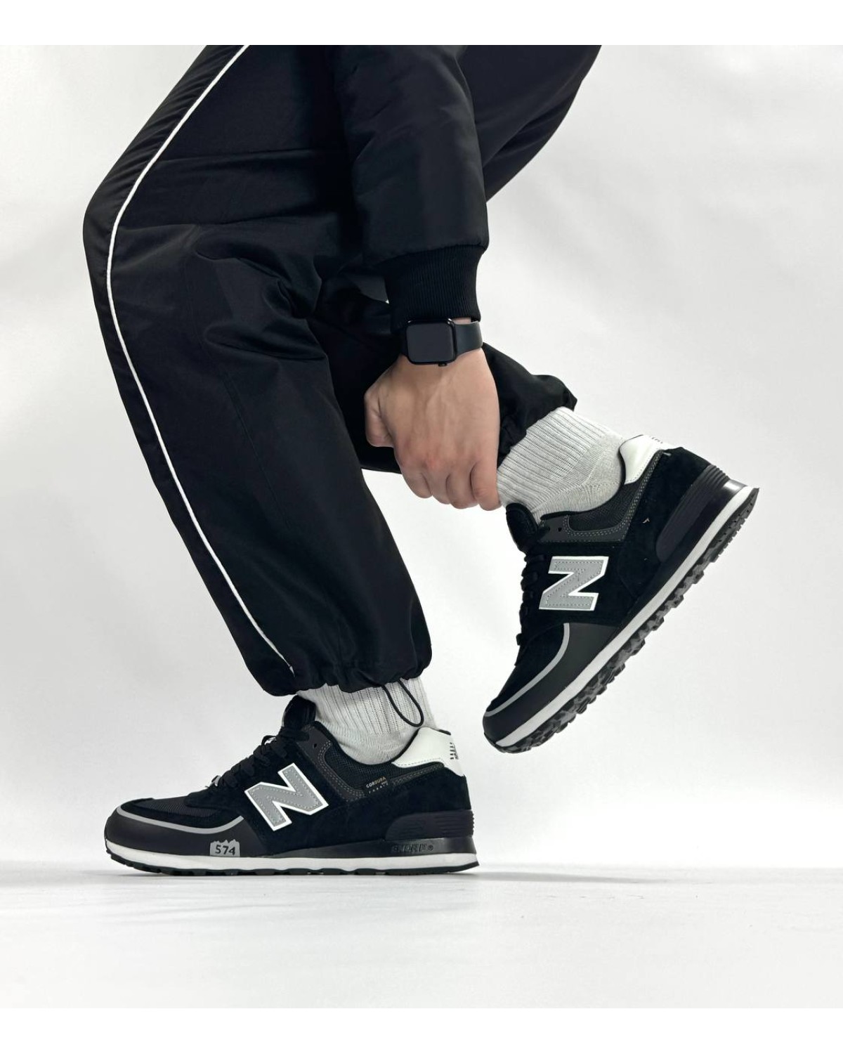New Balance 574 Black White Cordura