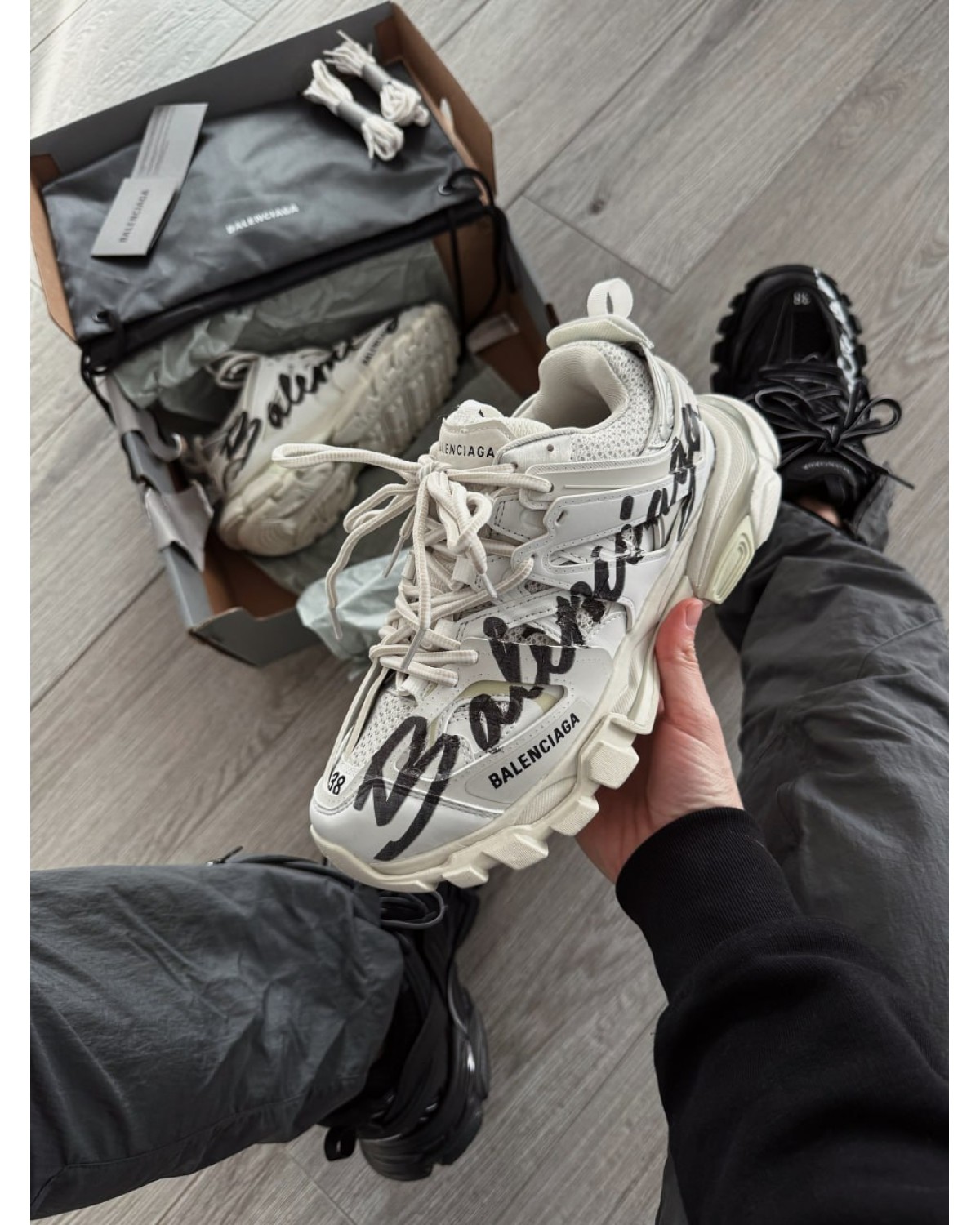 Balenciaga Track Signature Sneaker in White/black