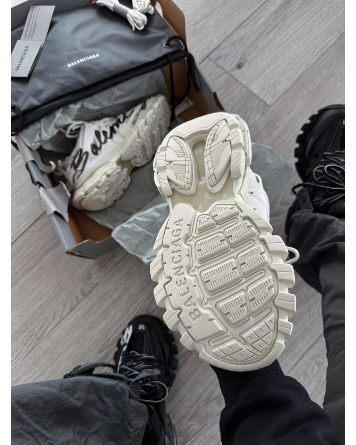Balenciaga Track Signature Sneaker in White/black
