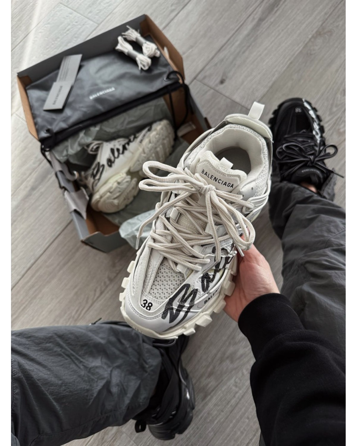 Balenciaga Track Signature Sneaker in White/black