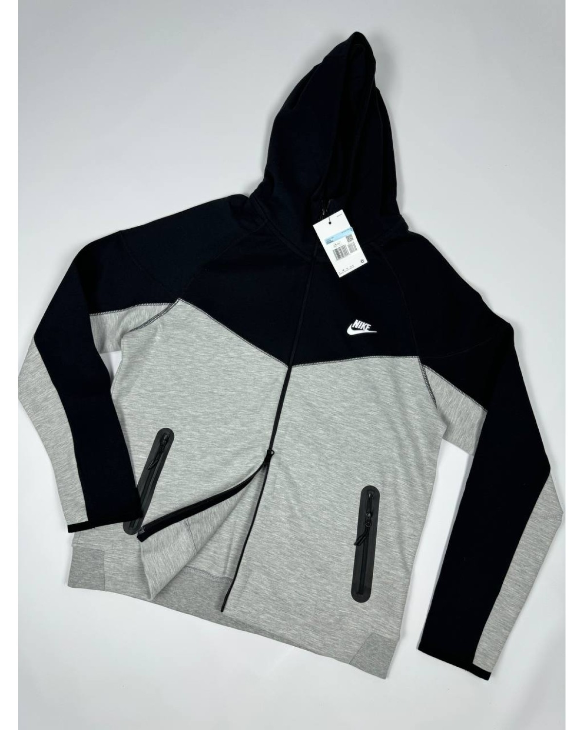 Зіп- худі Nike tech fleece сіро - чорному кольорі