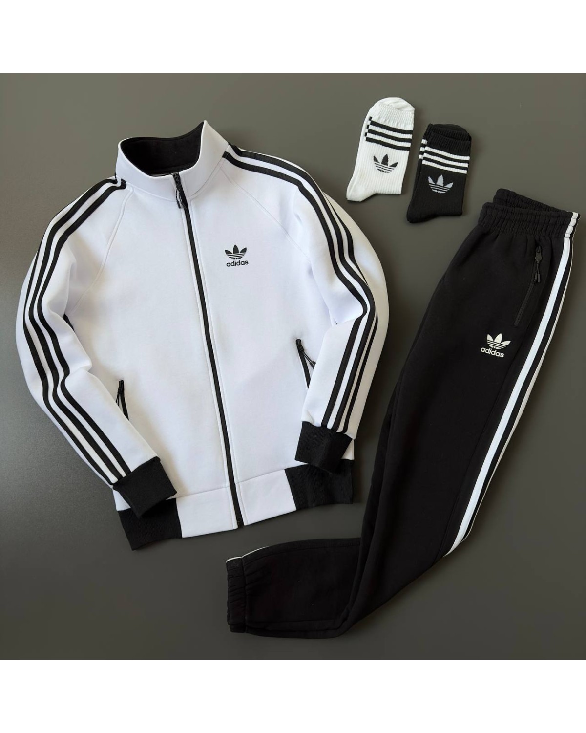 Костюм Adidas олімпійка × штани біло - чорний