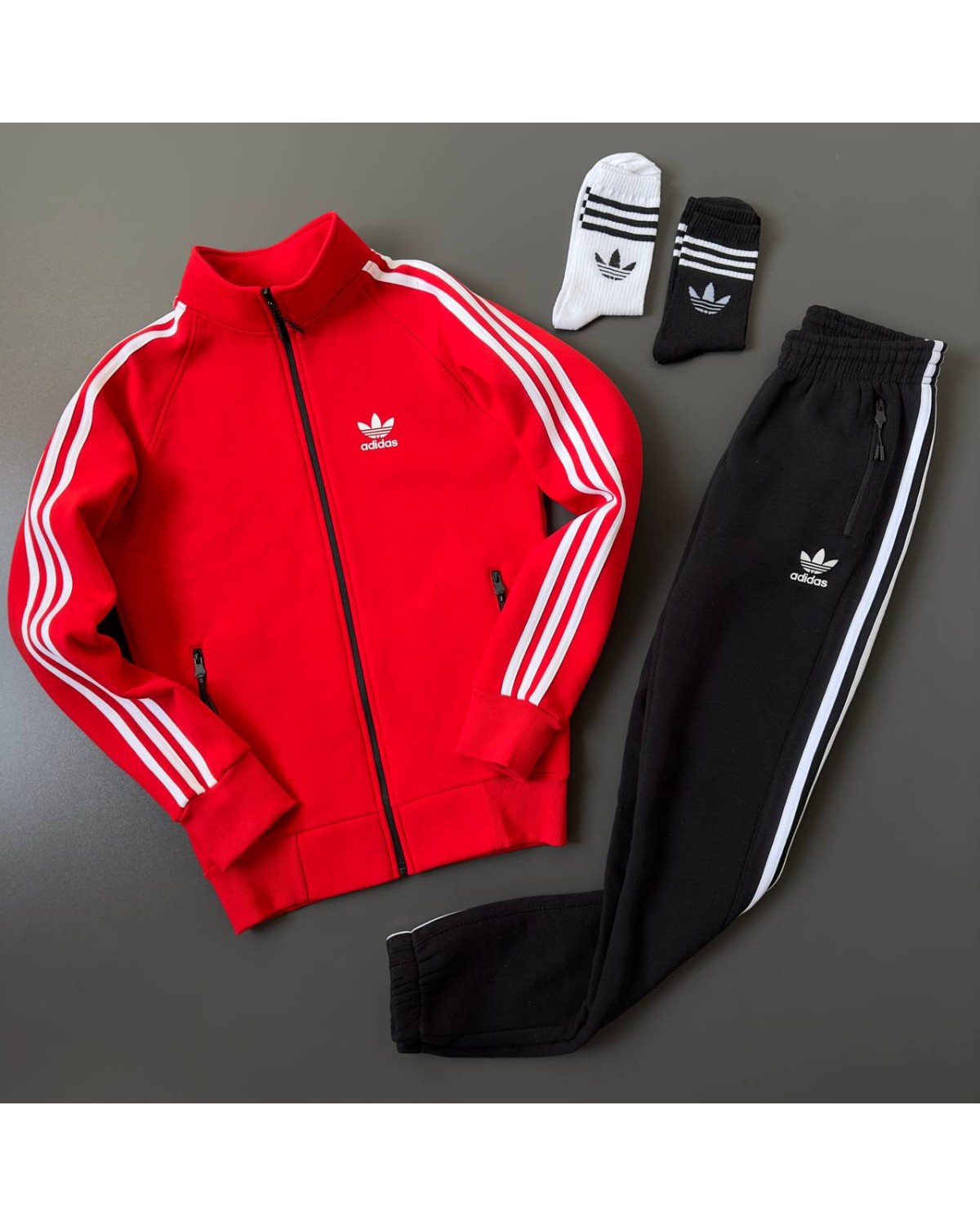 Костюм Adidas олімпійка × штани червоно - чорний