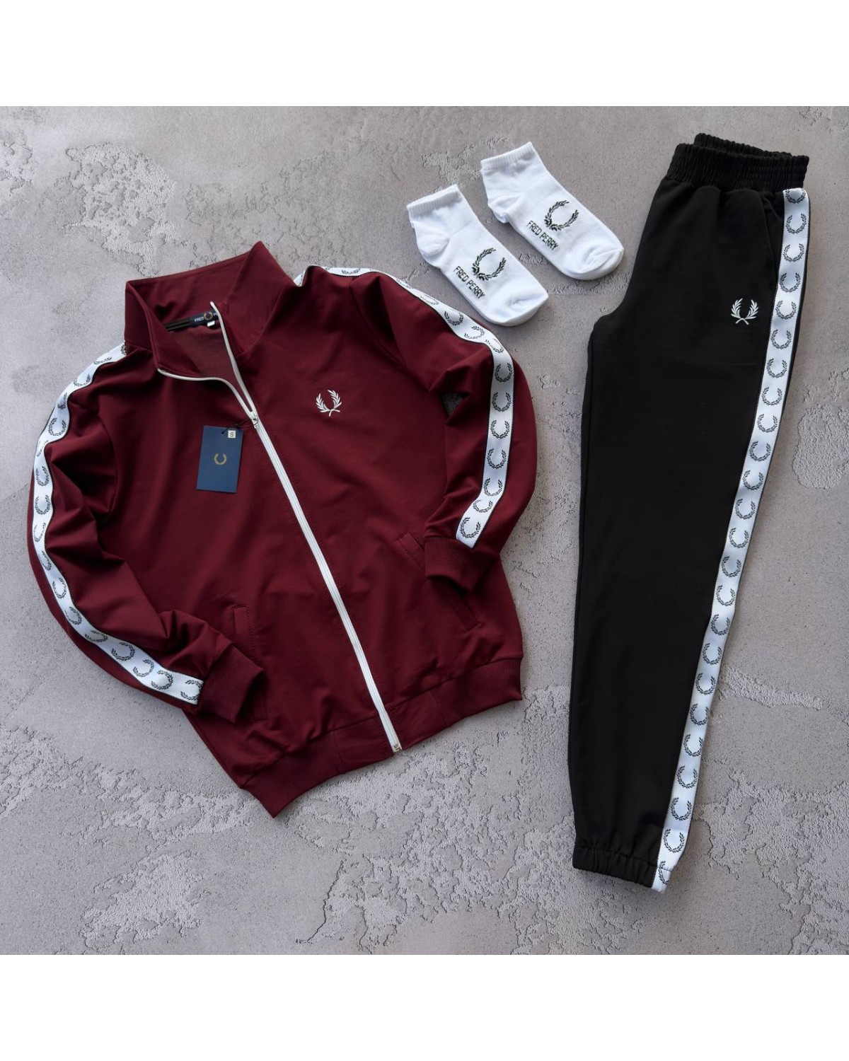 Костюм Fred Perry на лампасах бордово - чорний