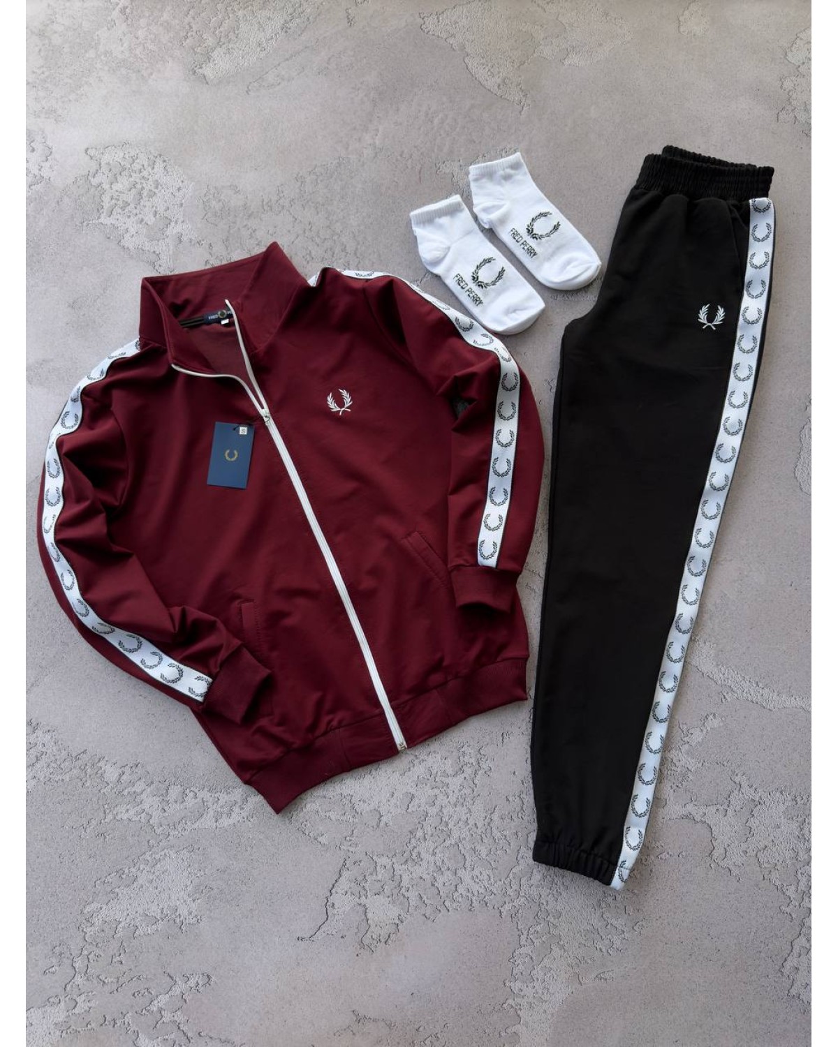 Костюм Fred Perry на лампасах бордово - чорний