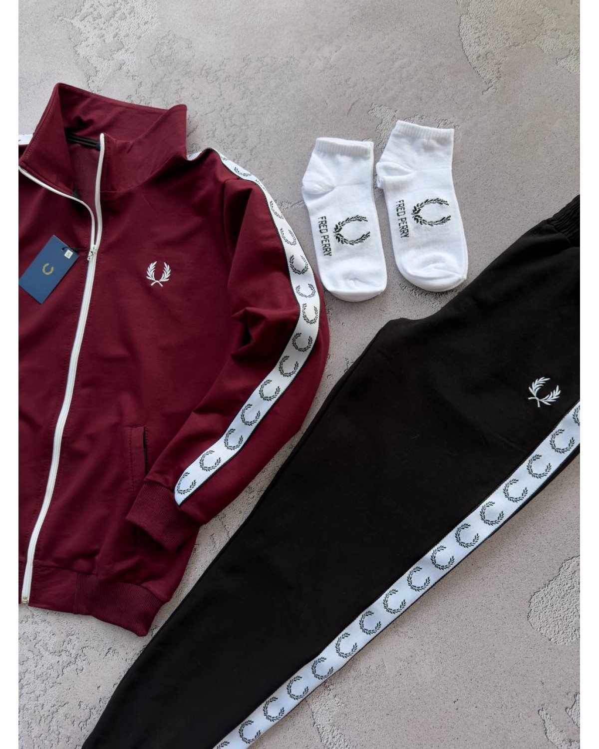 Костюм Fred Perry на лампасах бордово - чорний