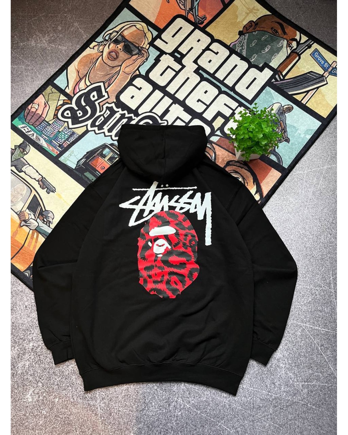 Худі Stussy x Bape чорний