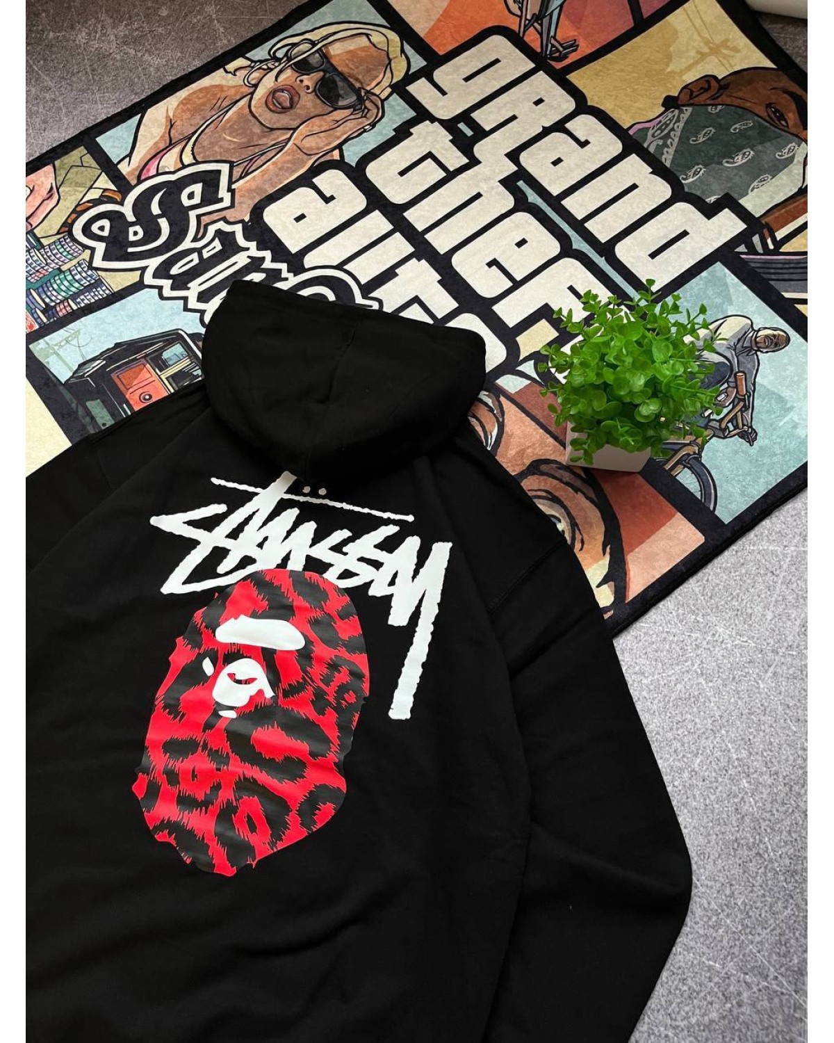 Худі Stussy x Bape чорний