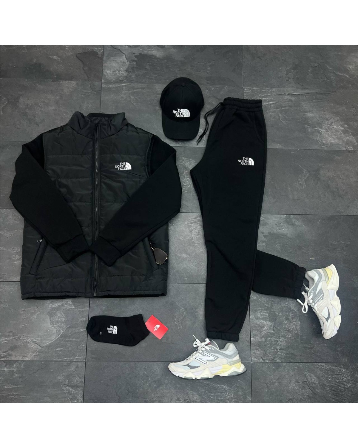 Комплект The North Face костюм × жилетка × кепка чорний