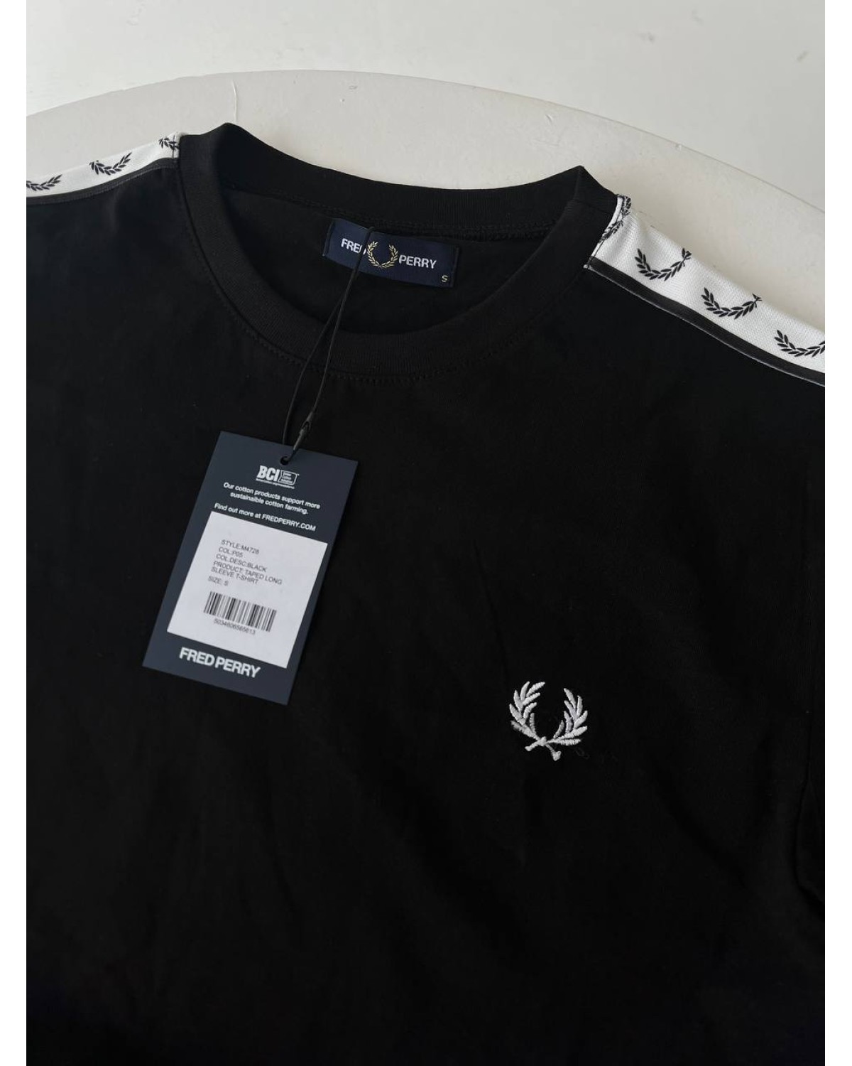 Лонгслів Fred Perry на лампасах чорний