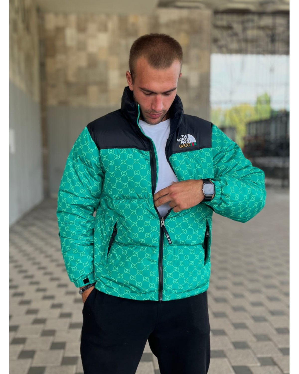 Пуховик The North Face x Gucci зелений