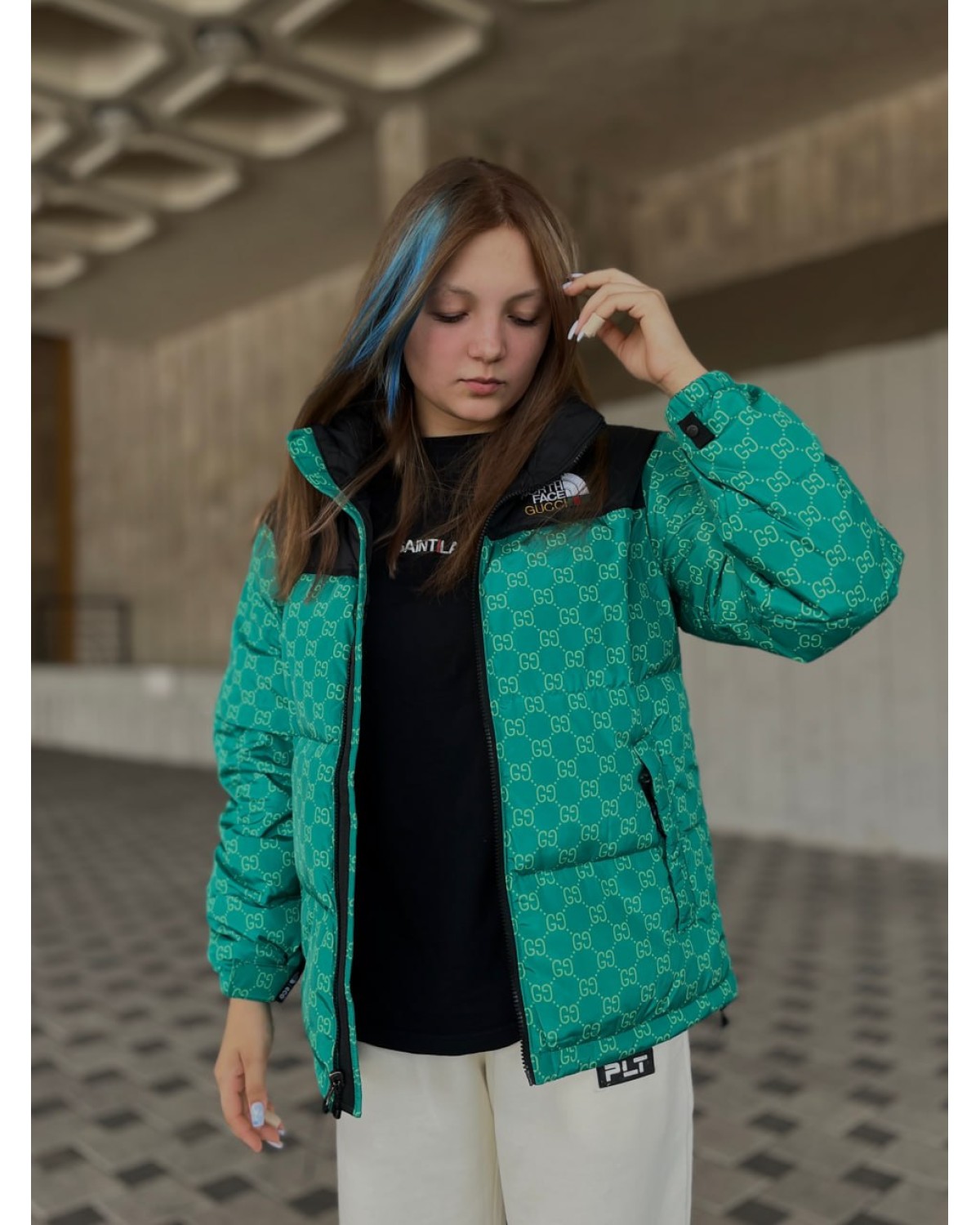 Пуховик The North Face x Gucci зелений