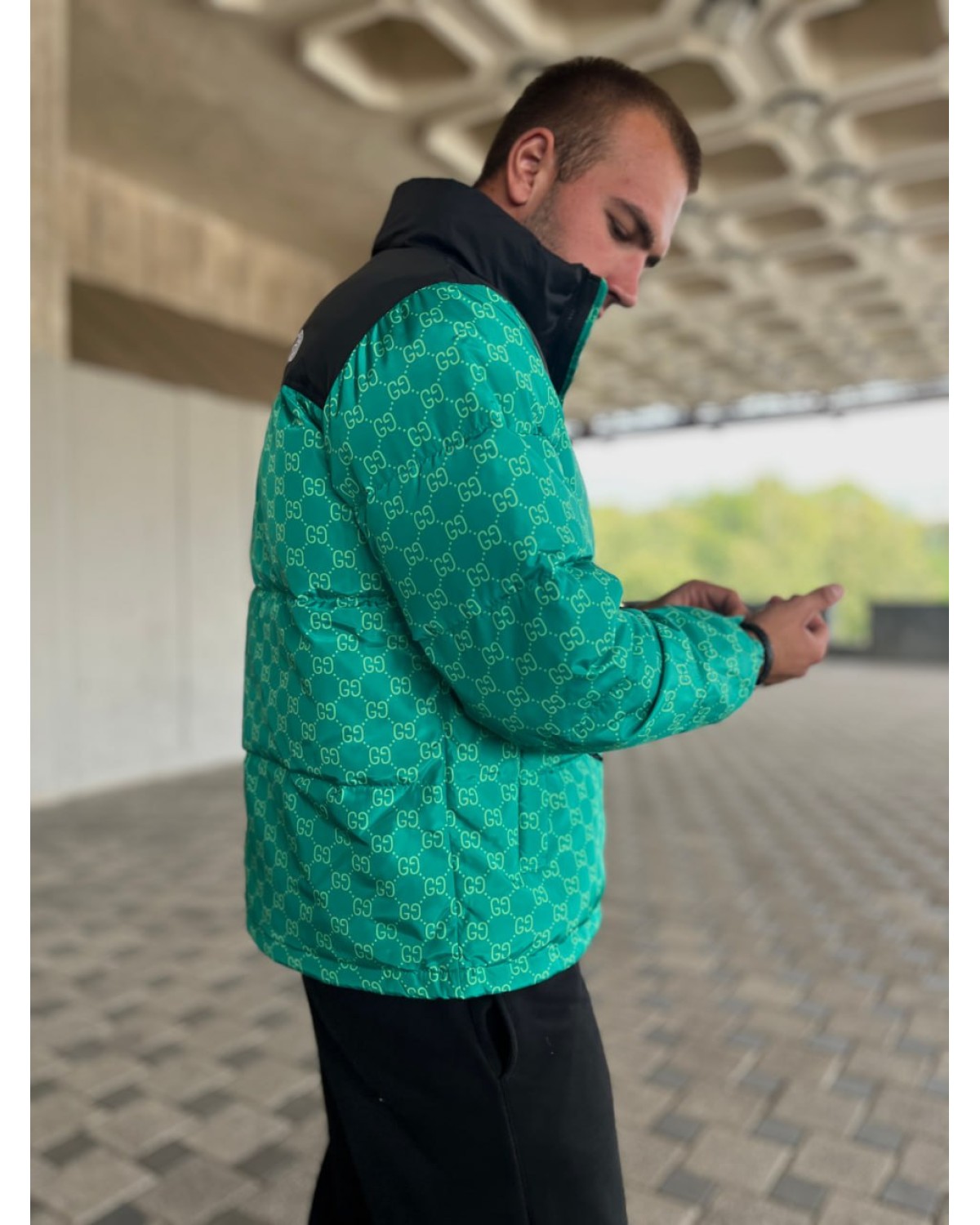 Пуховик The North Face x Gucci зелений