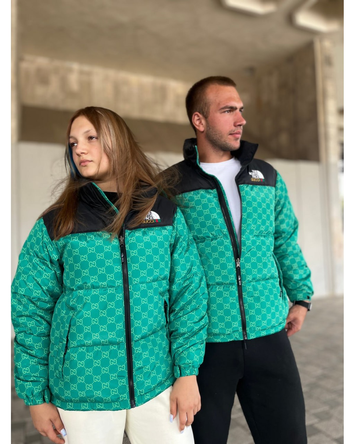 Пуховик The North Face x Gucci зелений