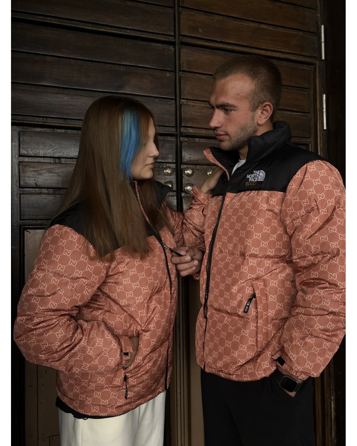 Пуховик The North Face  x Gucci помаранчевий