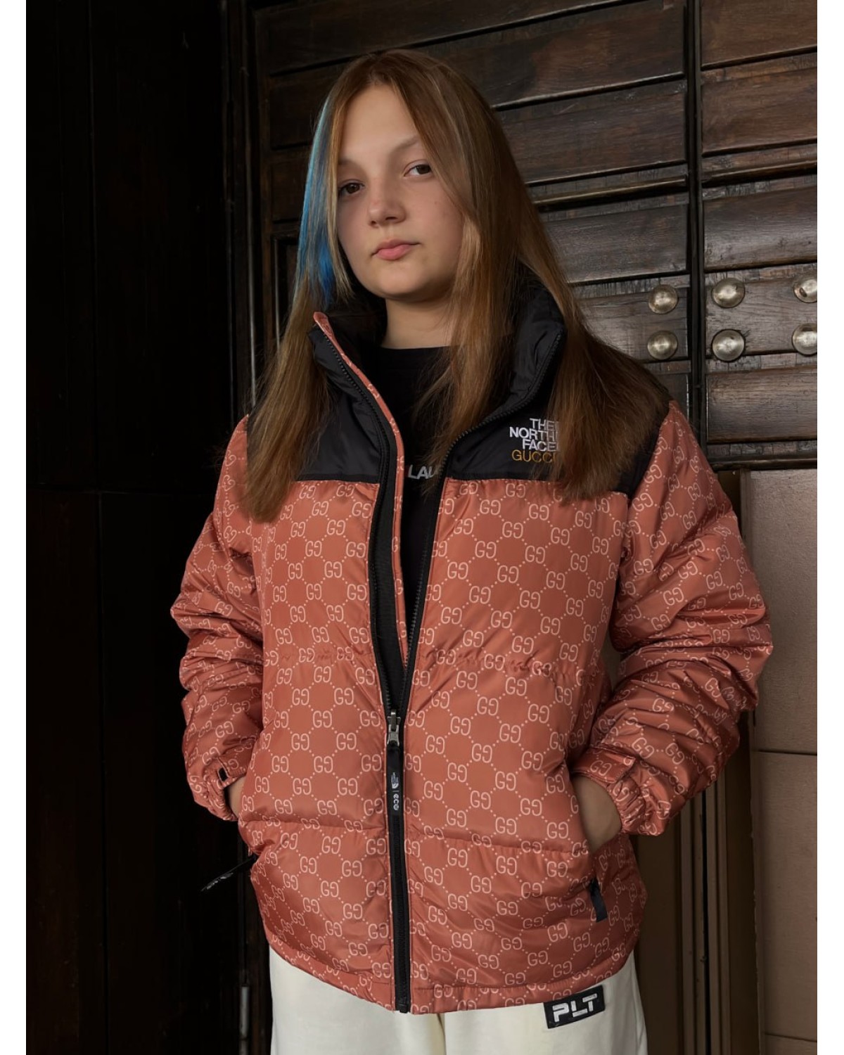 Пуховик The North Face  x Gucci помаранчевий