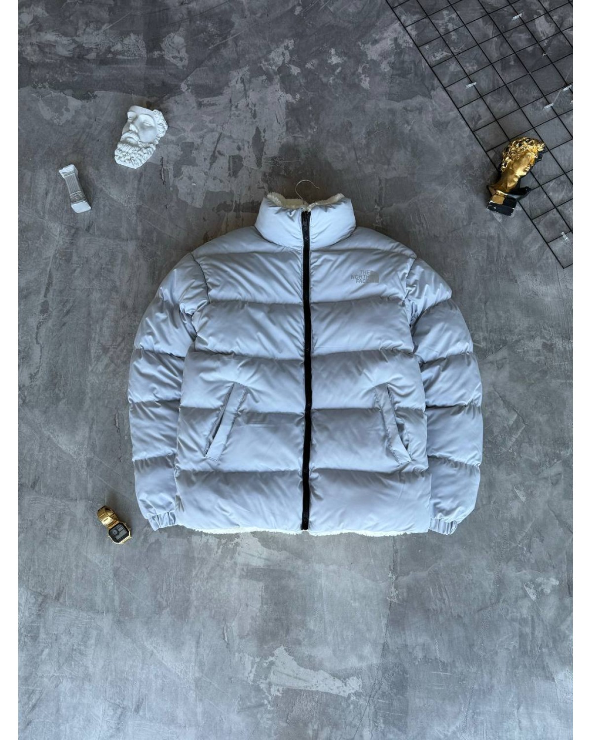 Пуховик двухсторонній The North Face блакитно - білий