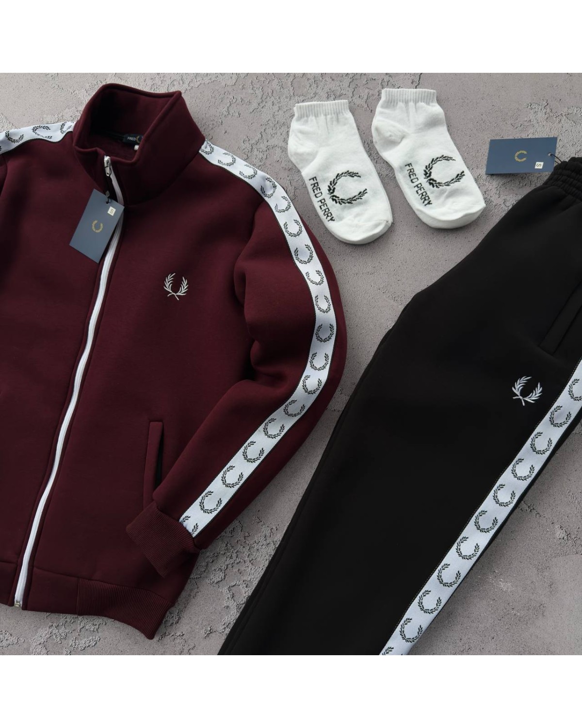 Костюм Fred Perry олімпійка - штани бордово-чорний