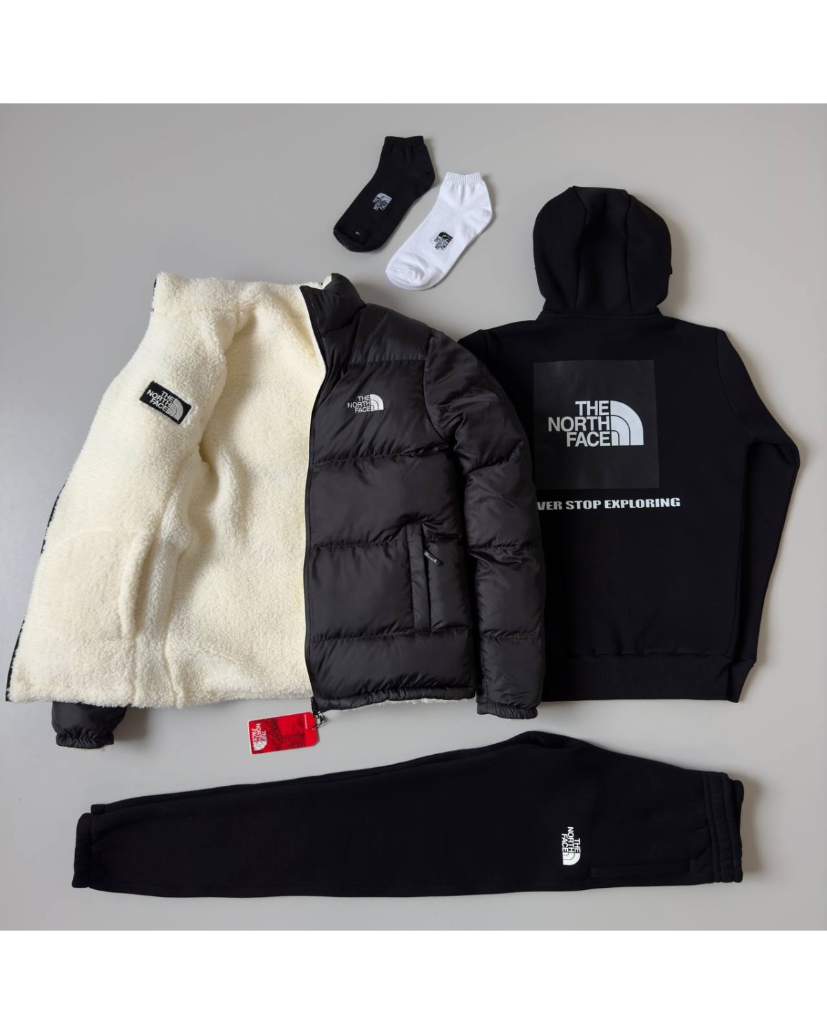 Комплект The North Face: куртка x зіп худі чорний x штани