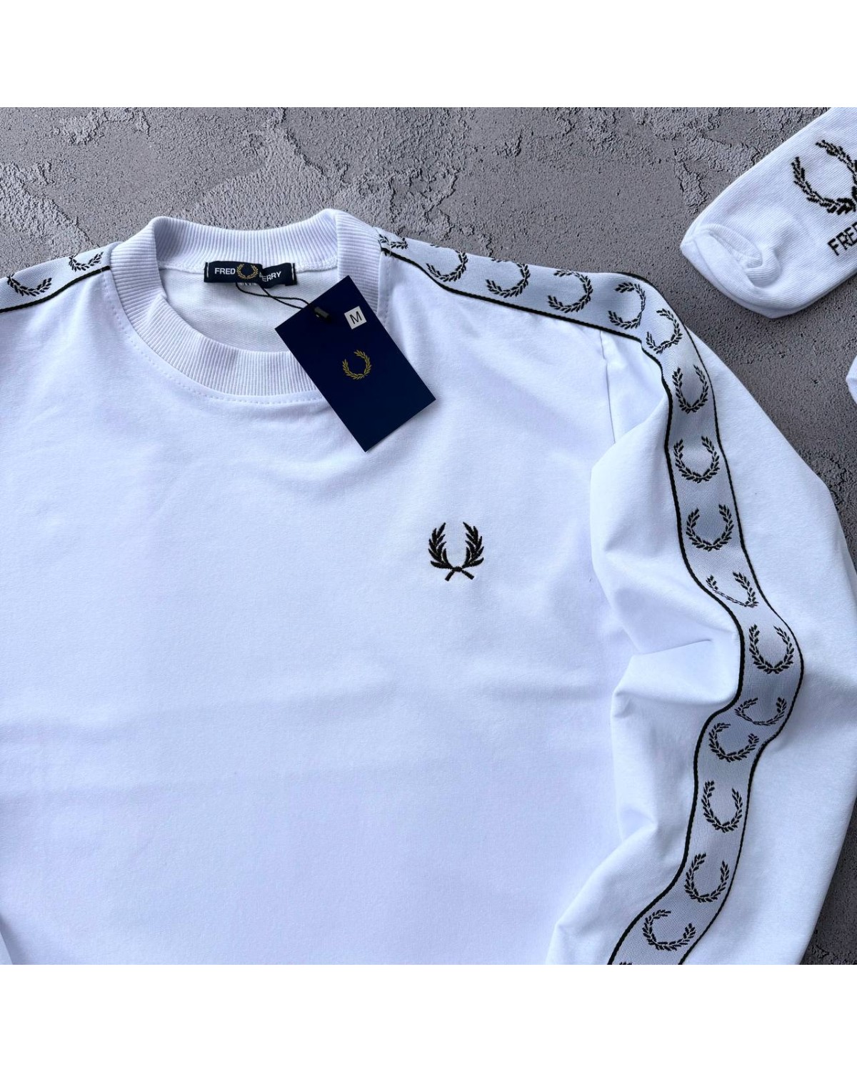 Костюм Fred Perry лампас: світшот - штани чорно - білий