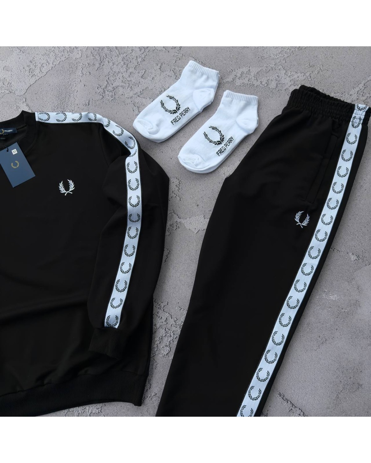 Костюм Fred Perry лампас: світшот - штани чорний