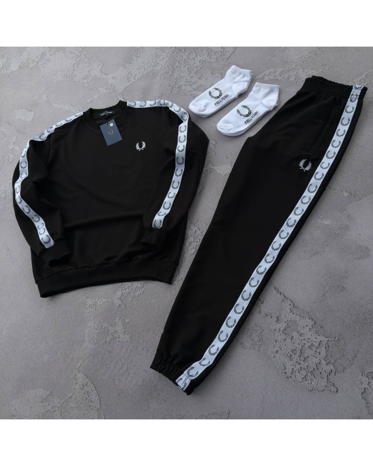 Костюм Fred Perry лампас: світшот - штани чорний