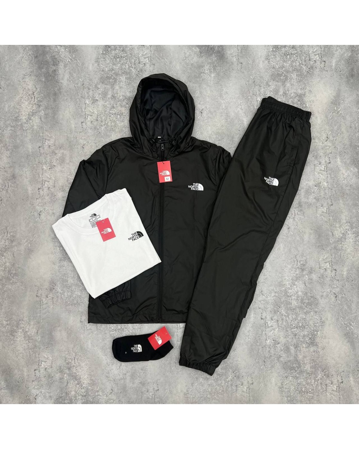 Комплект The North Face костюм чорний + футболка чорна/біла