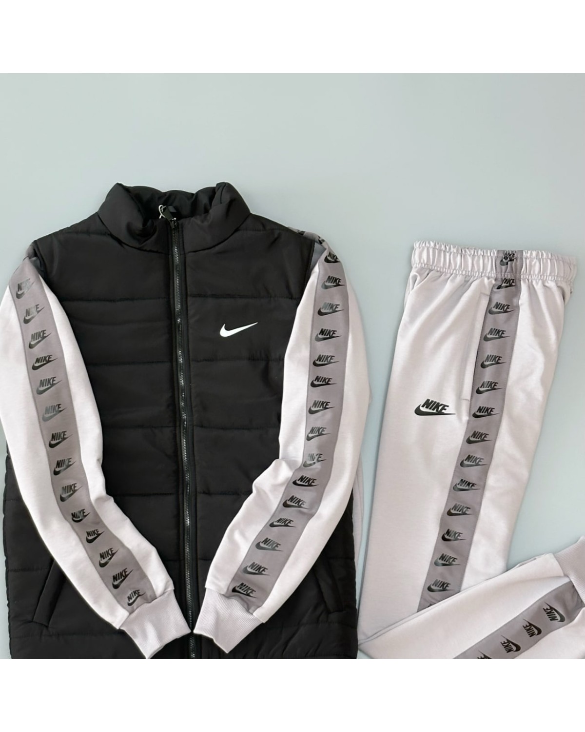 Комплект Nike Lampas Zip костюм світло - сірий х жилетка матова чорна х кепка чорна