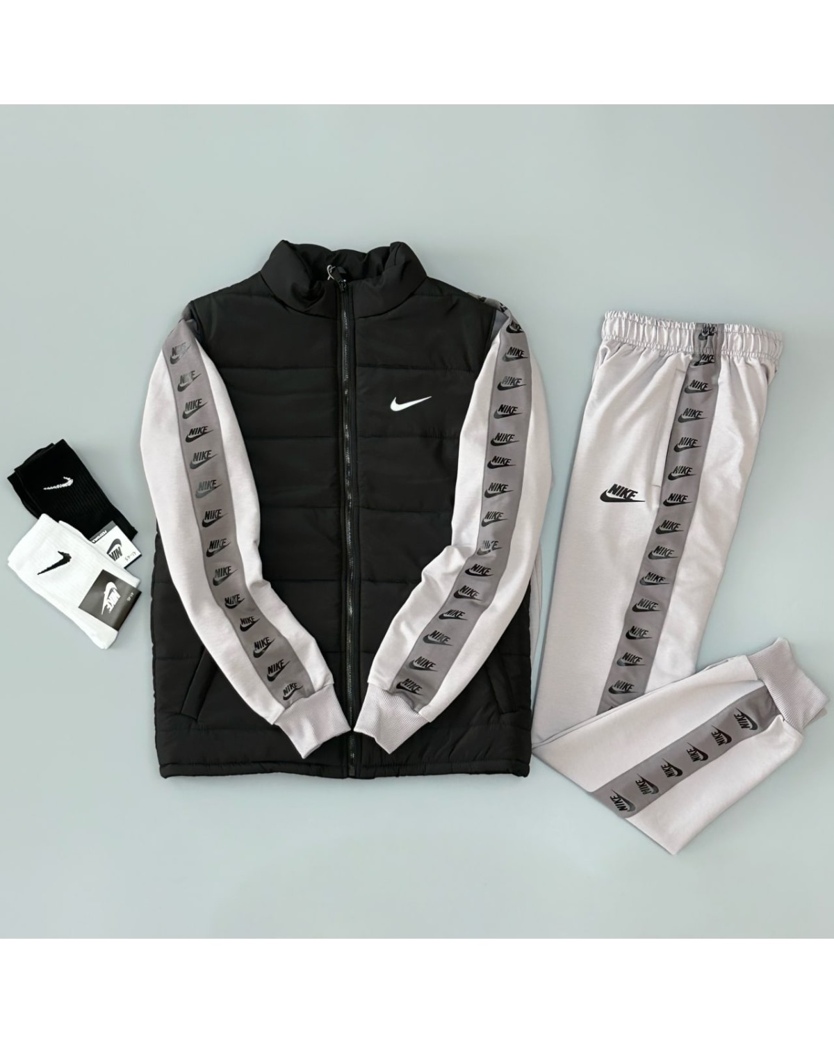Комплект Nike Lampas Zip костюм світло - сірий х жилетка матова чорна х кепка чорна