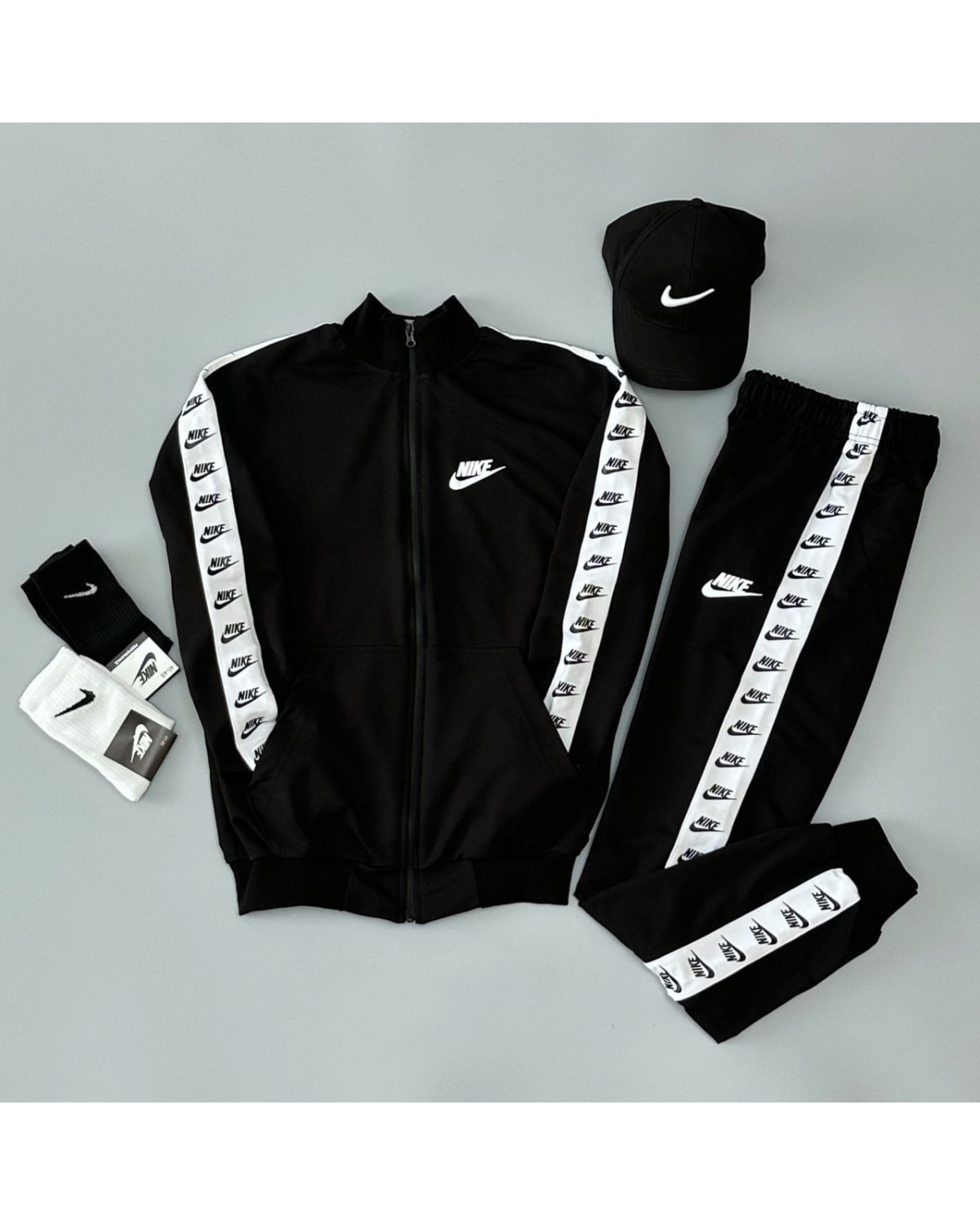 Комплект Nike Lampas Zip костюм х жилетка матова х кепка чорний