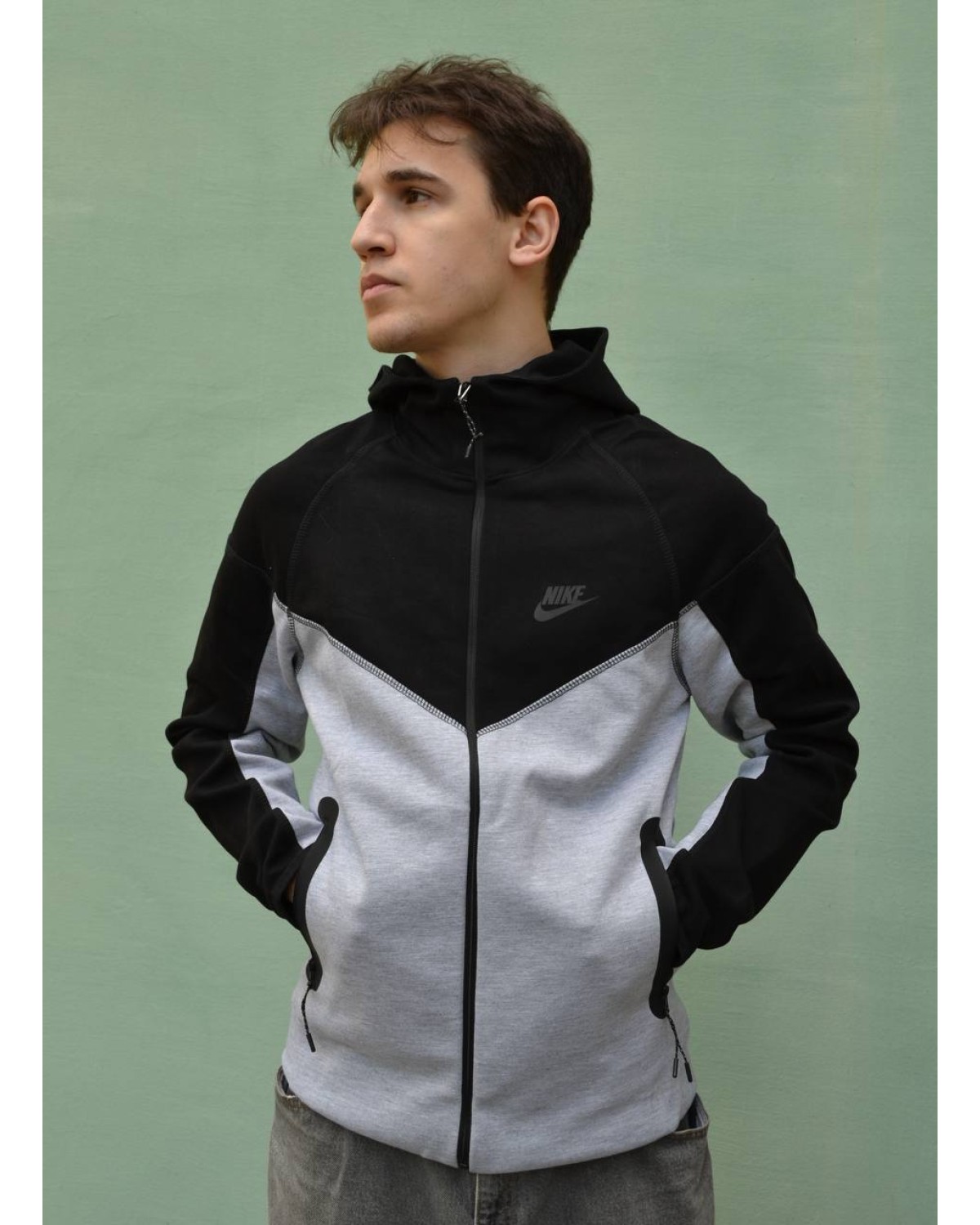 Зіп - худі Nike Tech Fleece чорно - сіре