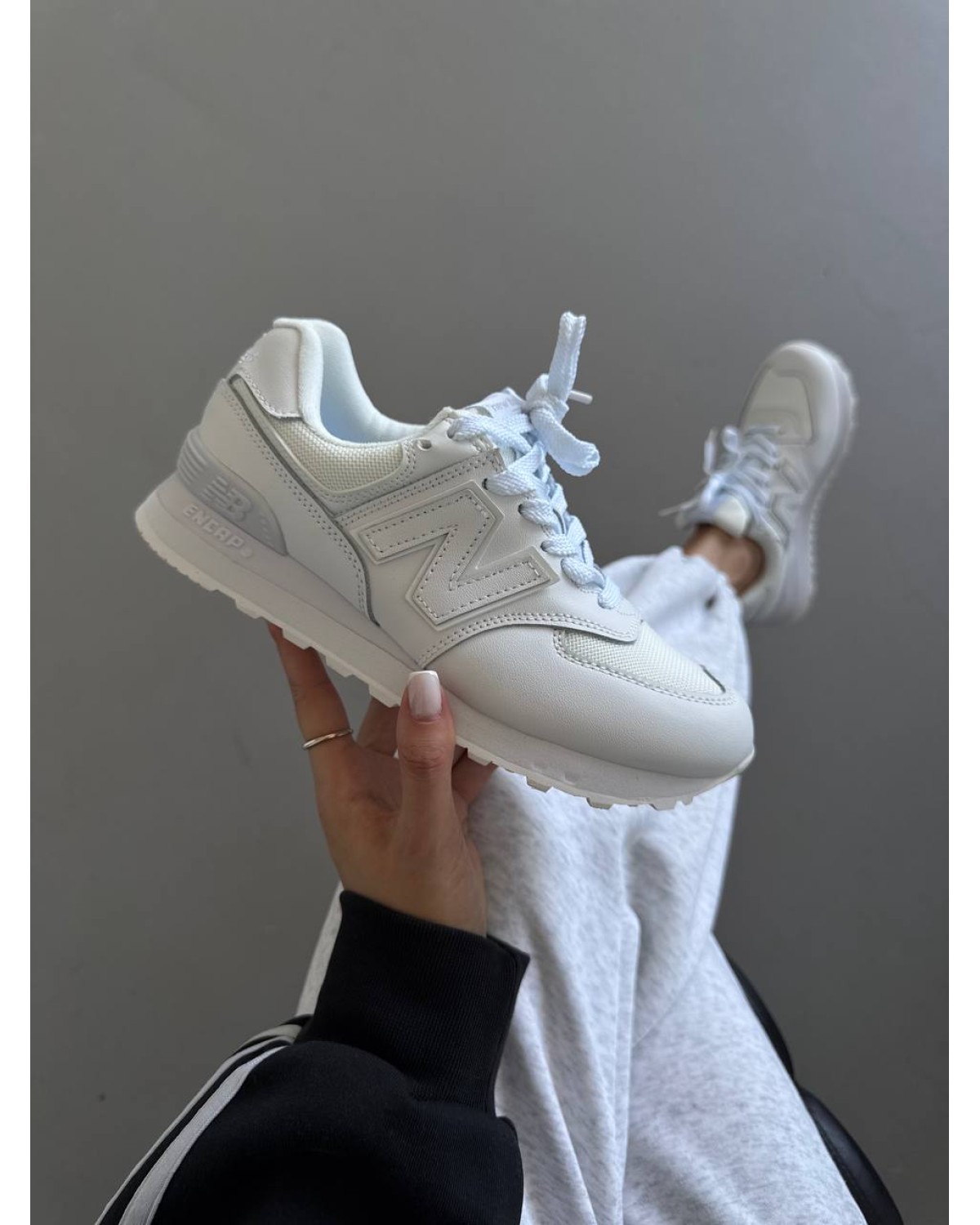 New Balance 574 White Leather/ Net
