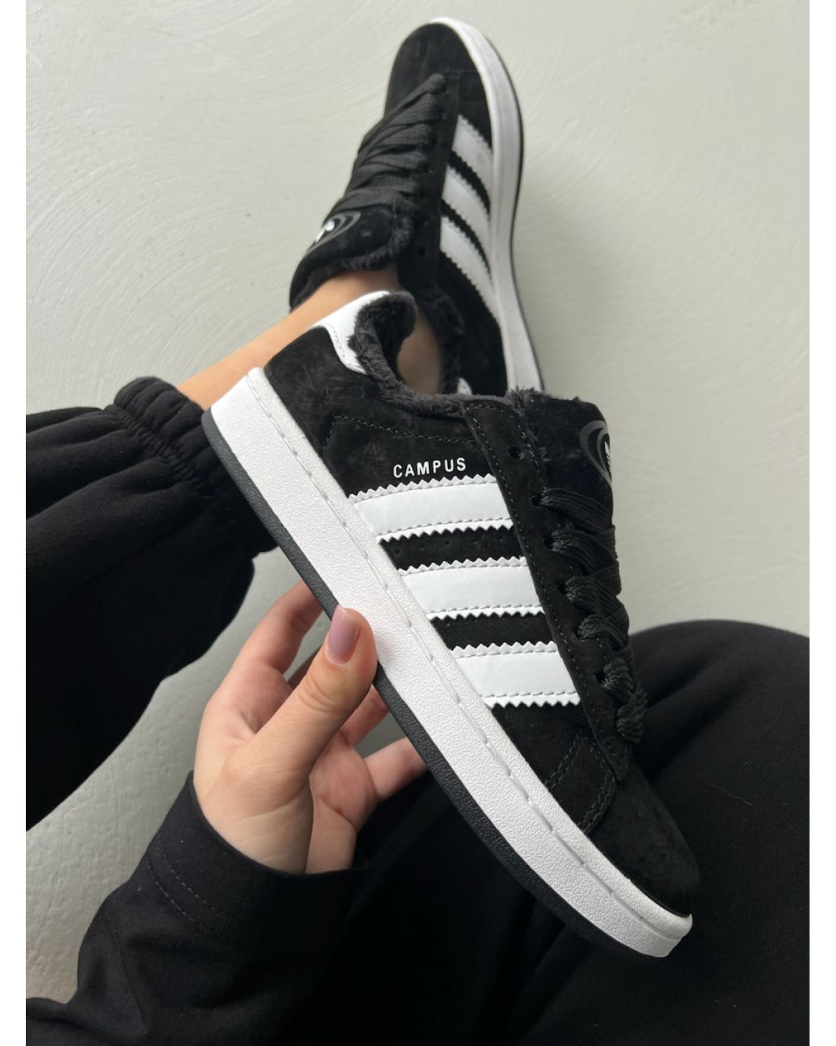 Adidas Campus Black White Winter Fur